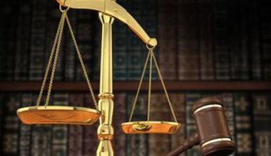 Scales of justice and a gavel.