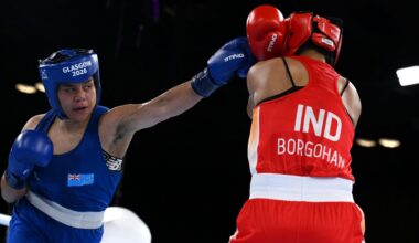 Tarona Taafaki (right) lost 5-0 before claiming Commonwealth bronze in Glasgow