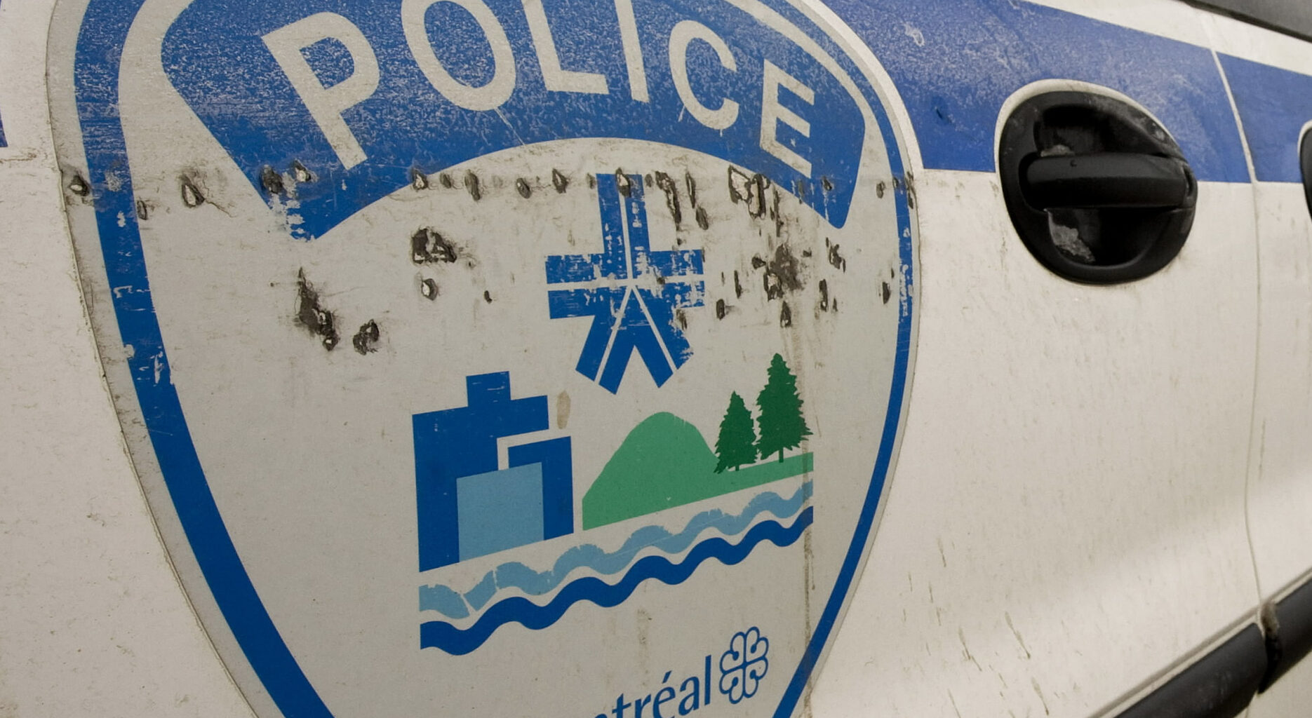 The side of a police car.