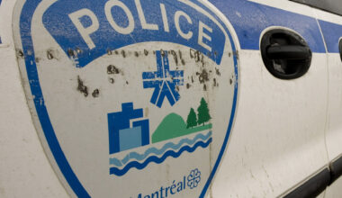 The side of a police car.
