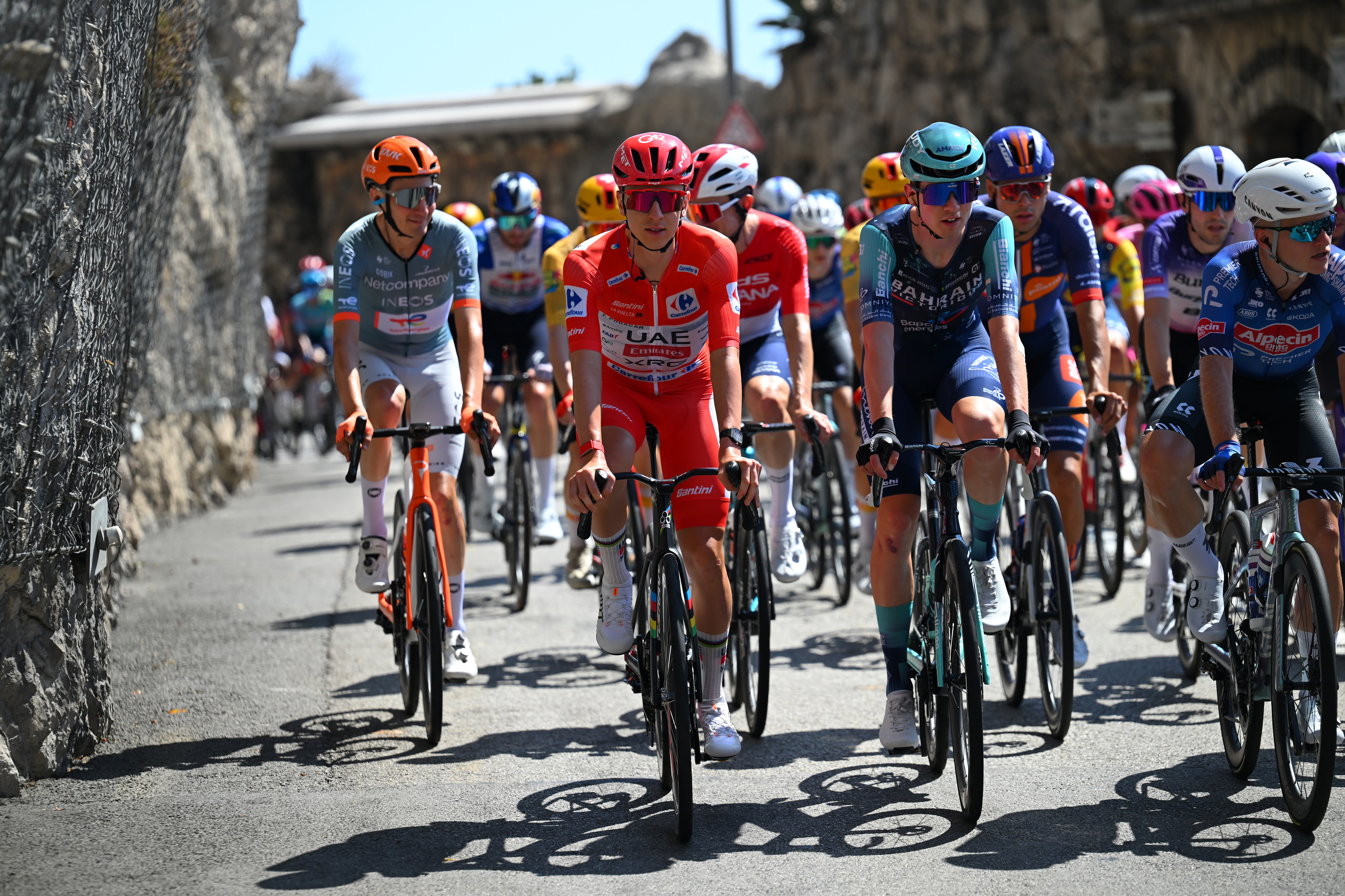 MANOSQUE, MONACO - AUGUST 23: Tadej Pogacar of Slovenia and UAE Team Emirates XRG - Red Leader Jersey competes during the La Vuelta - 81st Tour of Spain 2026, Stage 2 a 214.3km from Monaco to Manosque 408m / #UCIWT / on August 23, 2026 in Manosque, Monaco. (Photo by Tim de Waele/Getty Images)