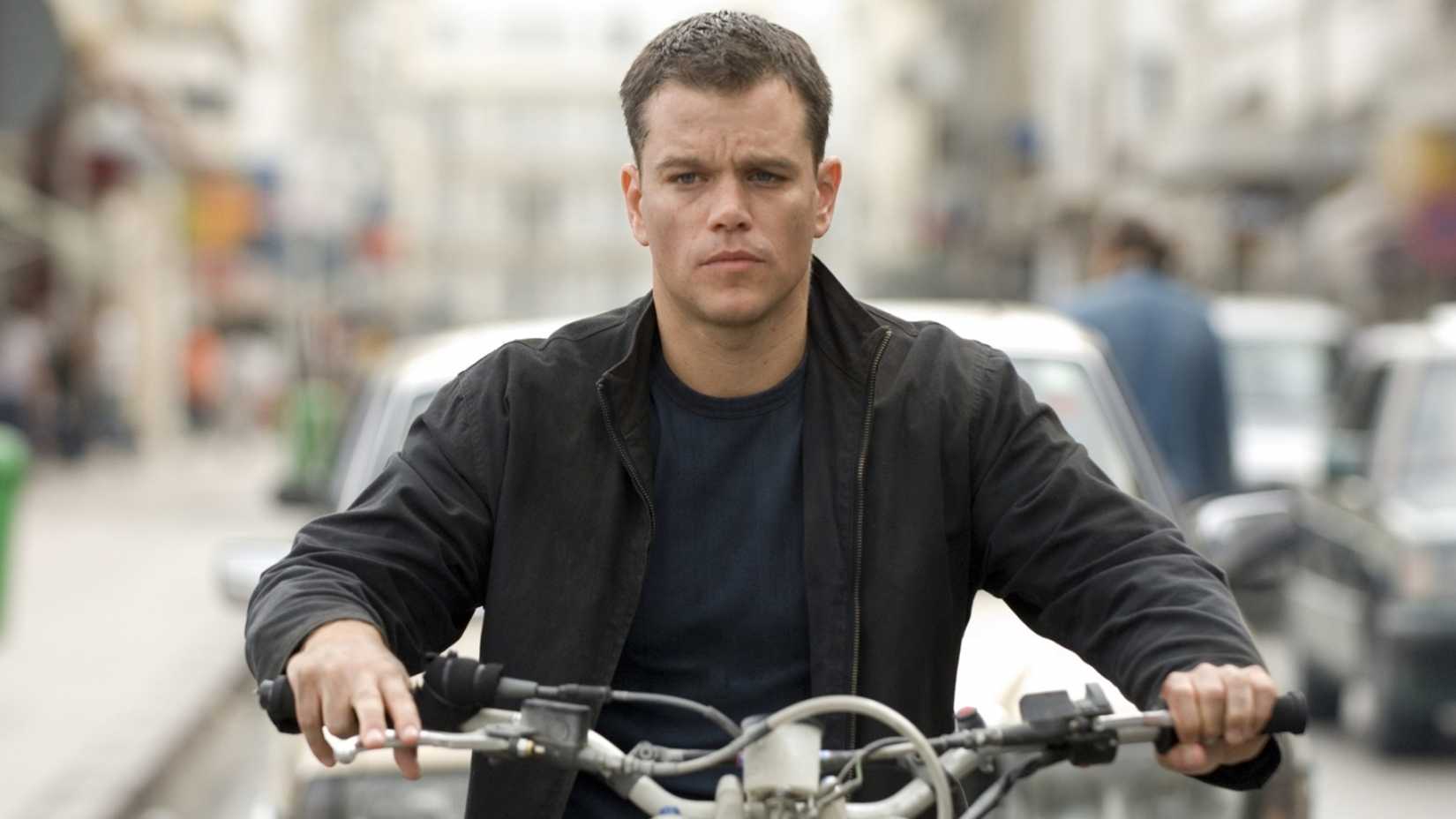 Jason rides a motorcycle in The Bourne Ultimatum