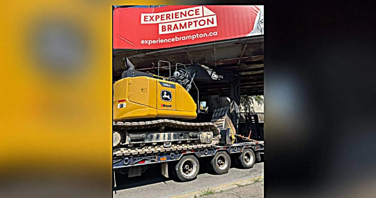 Truck stuck under downtown Brampton bridge stalls traffic