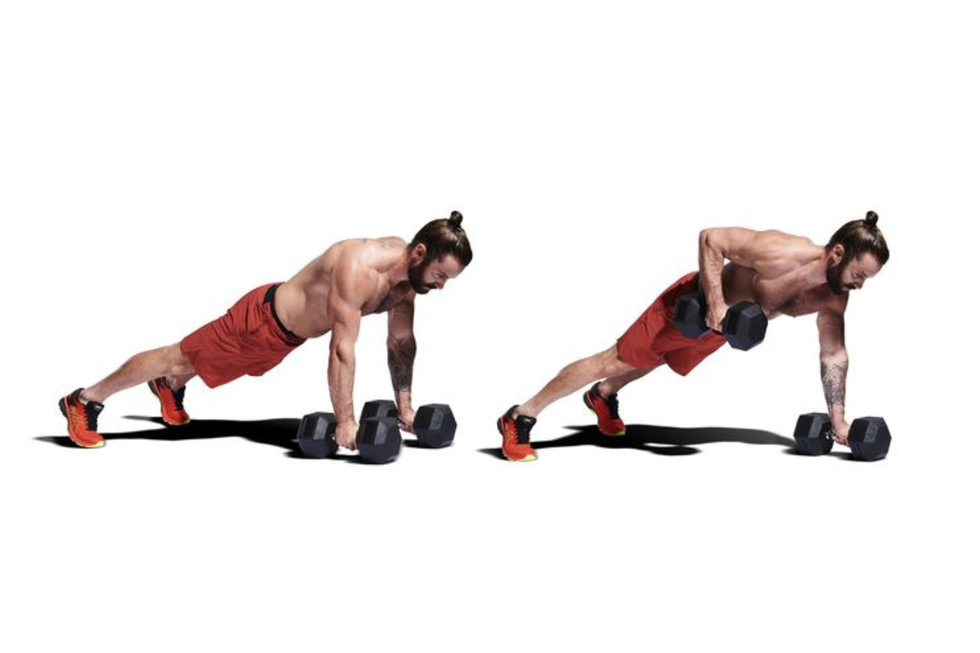 Press-up renegade rows press up renegade row on dumbbells