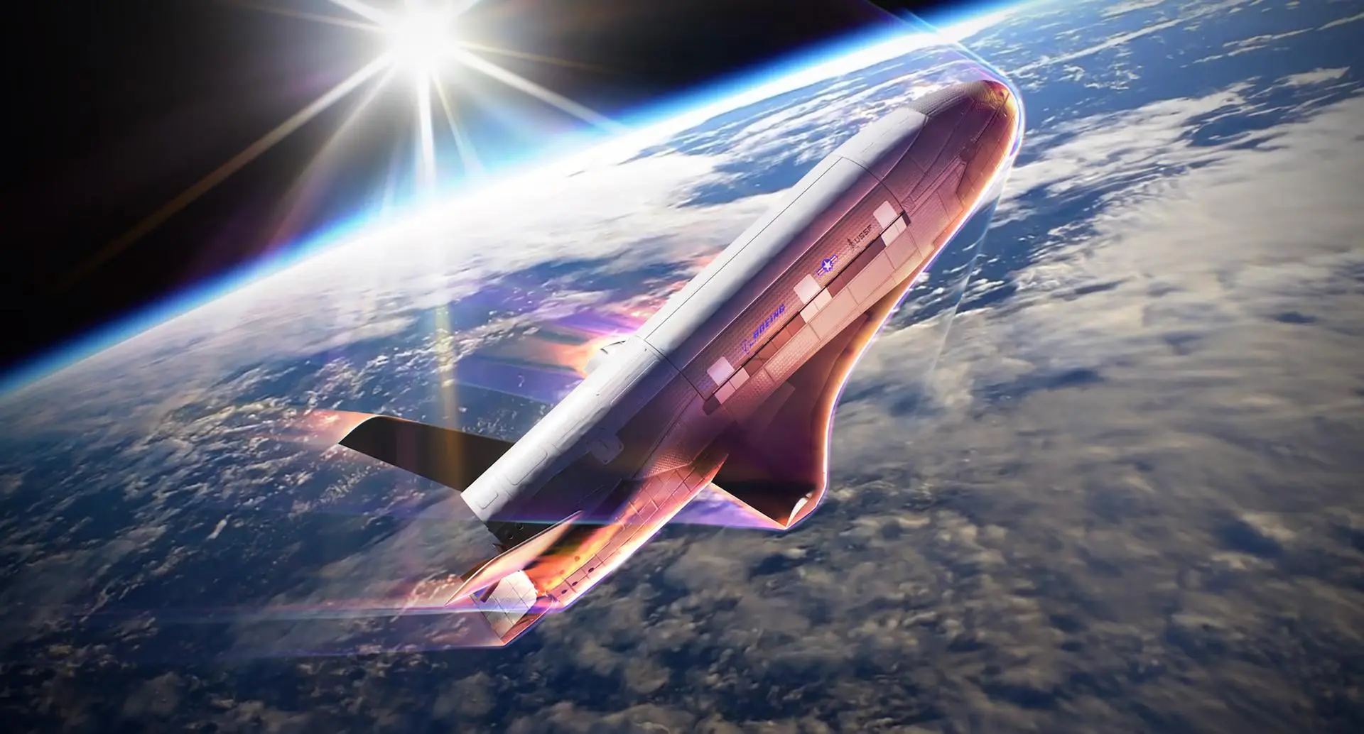 Artist's impression of an X-37B initiating aerobraking maneuvers.