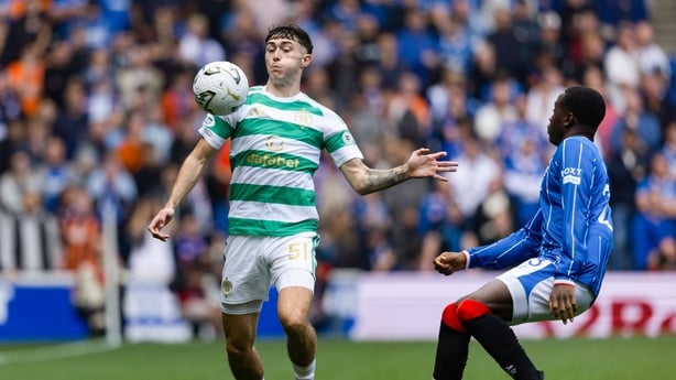 GLASGOW, SCOTLAND - SEPTEMBER 13: Celtic's Colby Donovan (L) and Rangers' Djeidi Gassama in action during a Premier Sports Cup Quarter-Final match between Rangers and Celtic at Ibrox Stadium, on September 13, 2026, in Glasgow, Scotland. (Photo by Craig Foy/SNS Group via Getty Images)