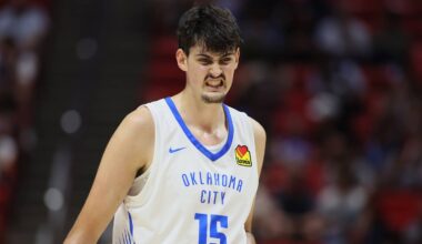Aday Mara #15 of the Oklahoma City Thunder runs down the court against the Memphis Grizzlies during the second half at the 2026 NBA Salt Lake City SL.
