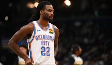 Mar 21, 2026; Washington, District of Columbia, USA; Oklahoma City Thunder guard Cason Wallace (22) on the court against the Washington Wizards during the first half at Capital One Arena. Mandatory Credit: Brad Mills-Imagn Images