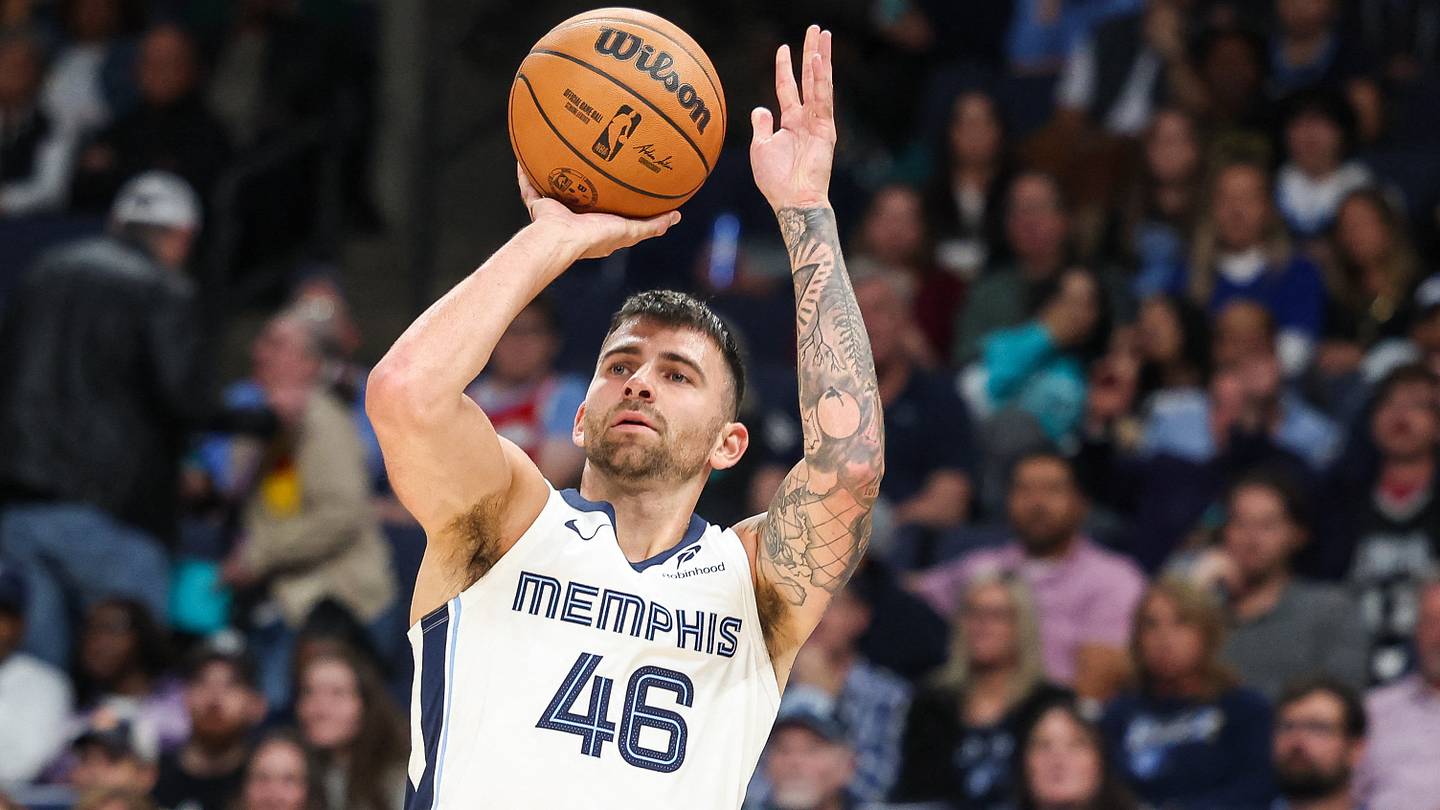 Oct 25, 2025; Memphis, Tennessee, USA; Memphis Grizzlies guard John Konchar (46) Mandatory Credit: Wesley Hale-Imagn Images