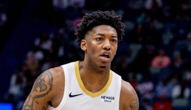 Apr 6, 2025; New Orleans, Louisiana, USA; New Orleans Pelicans guard Elfrid Payton (4) dribbles against Milwaukee Bucks guard Gary Trent Jr. (5) during the second half at Smoothie King Center. Mandatory Credit: Stephen Lew-Imagn Images