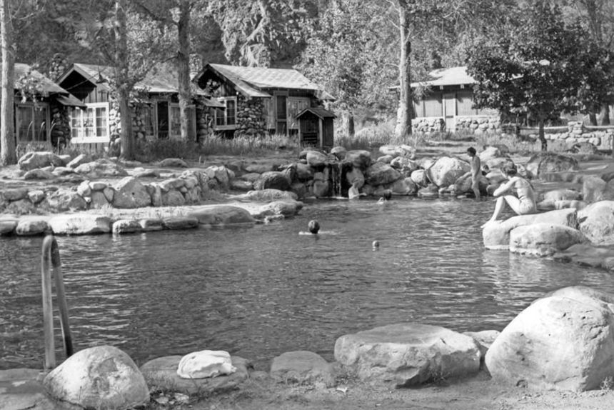 People enjoy a swimming pool at Phantom Ranch in 1961.