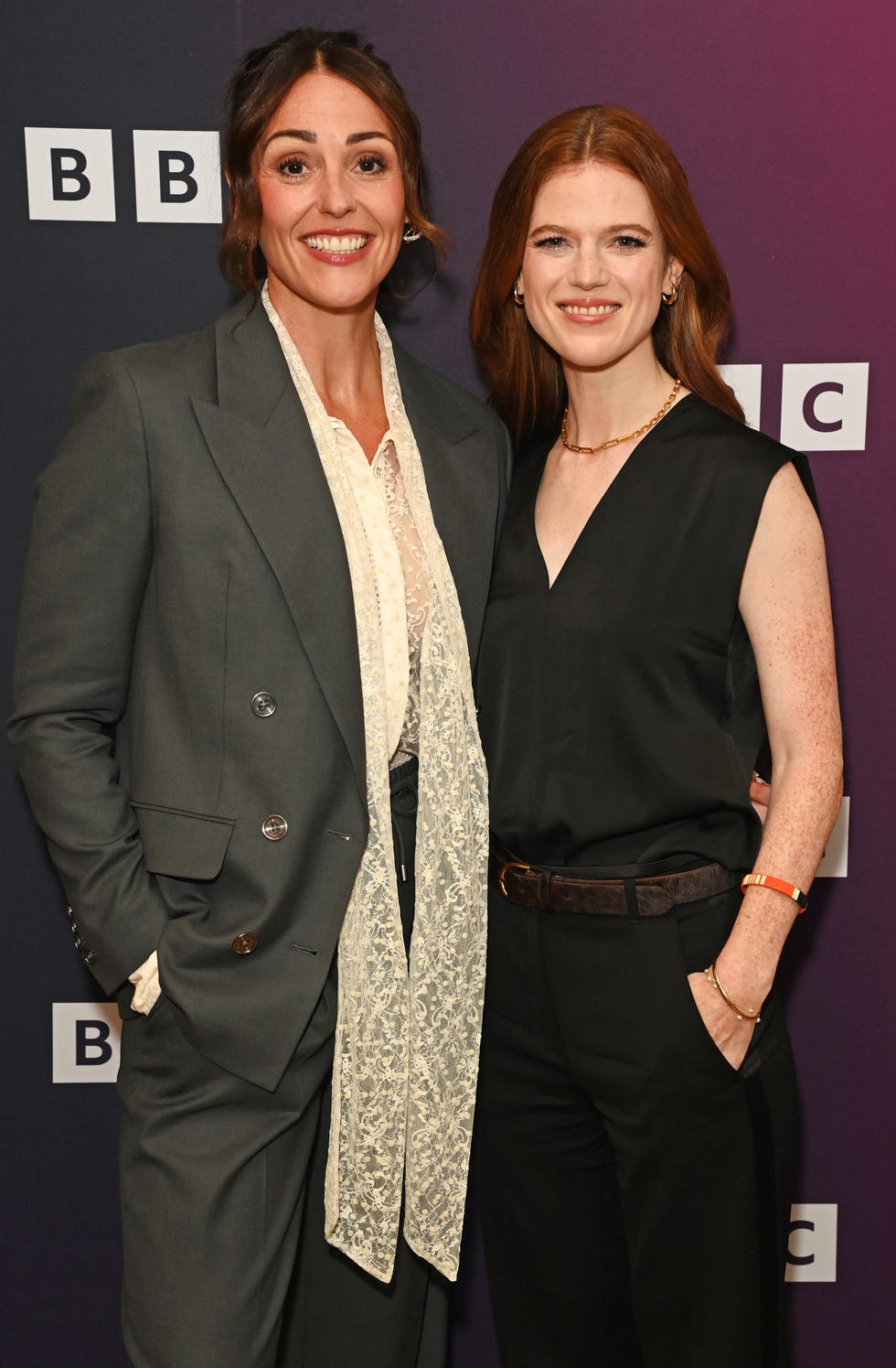 london, england august 25: suranne jones and rose leslie pose at a photocall for vigil season 3 at bfi southbank on august 25, 2026 in london, england.. (photo by alan chapman/dave benett/wireimage)