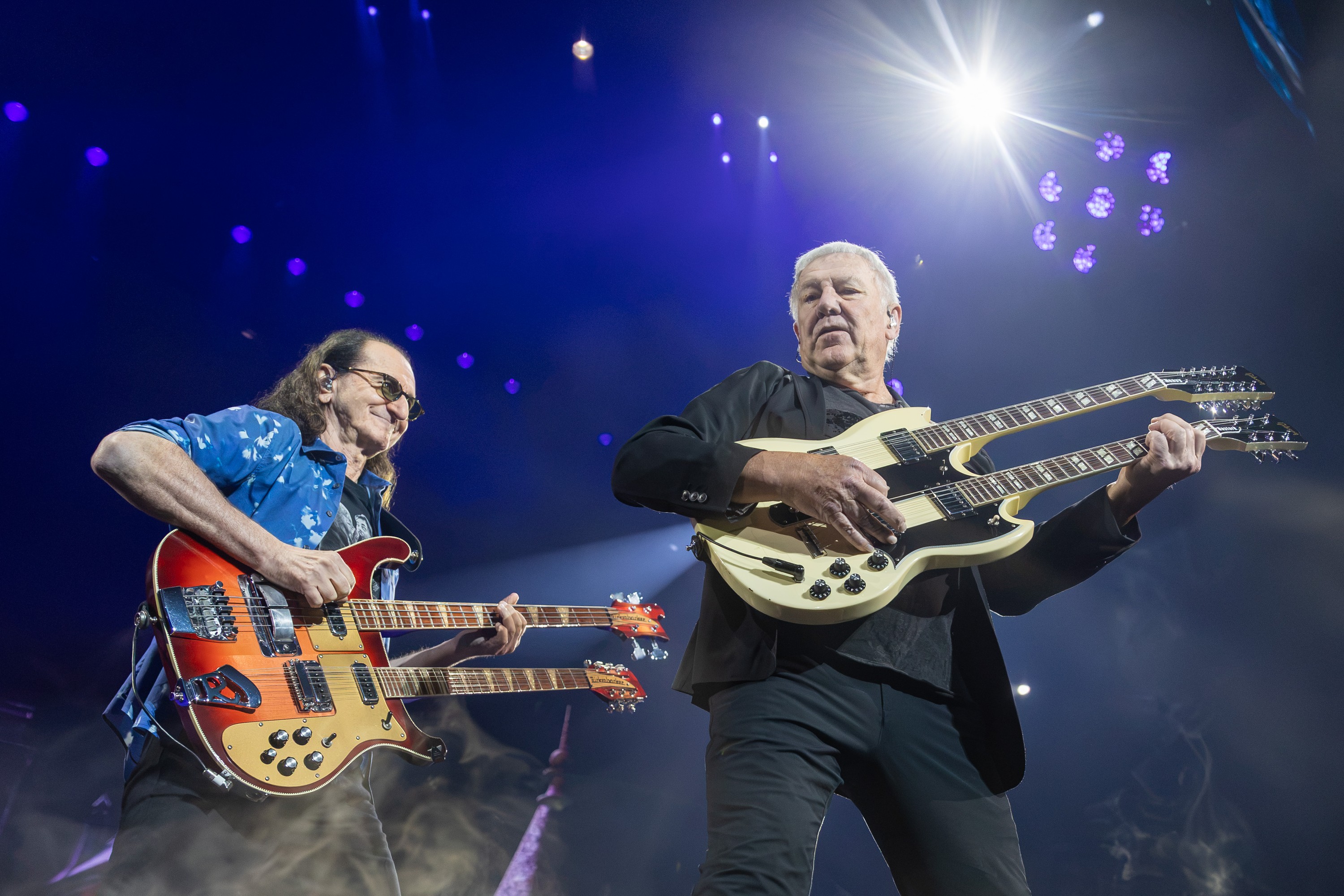Geddy Lee and Alex Lifeson of Rush perform at the Bell Centre in Montreal
