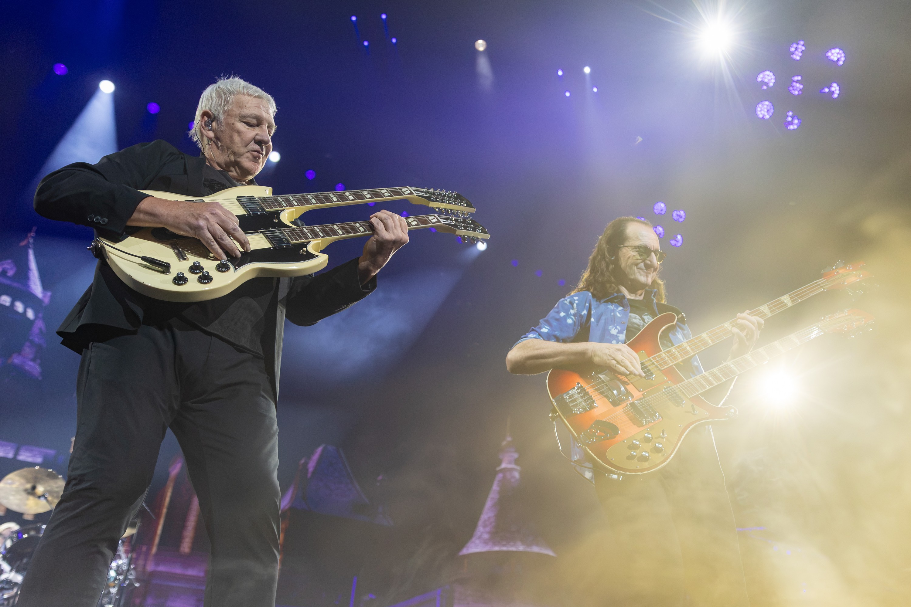 Alex Lifeson and Geddy Lee of Rush perform at the Bell Centre in Montreal