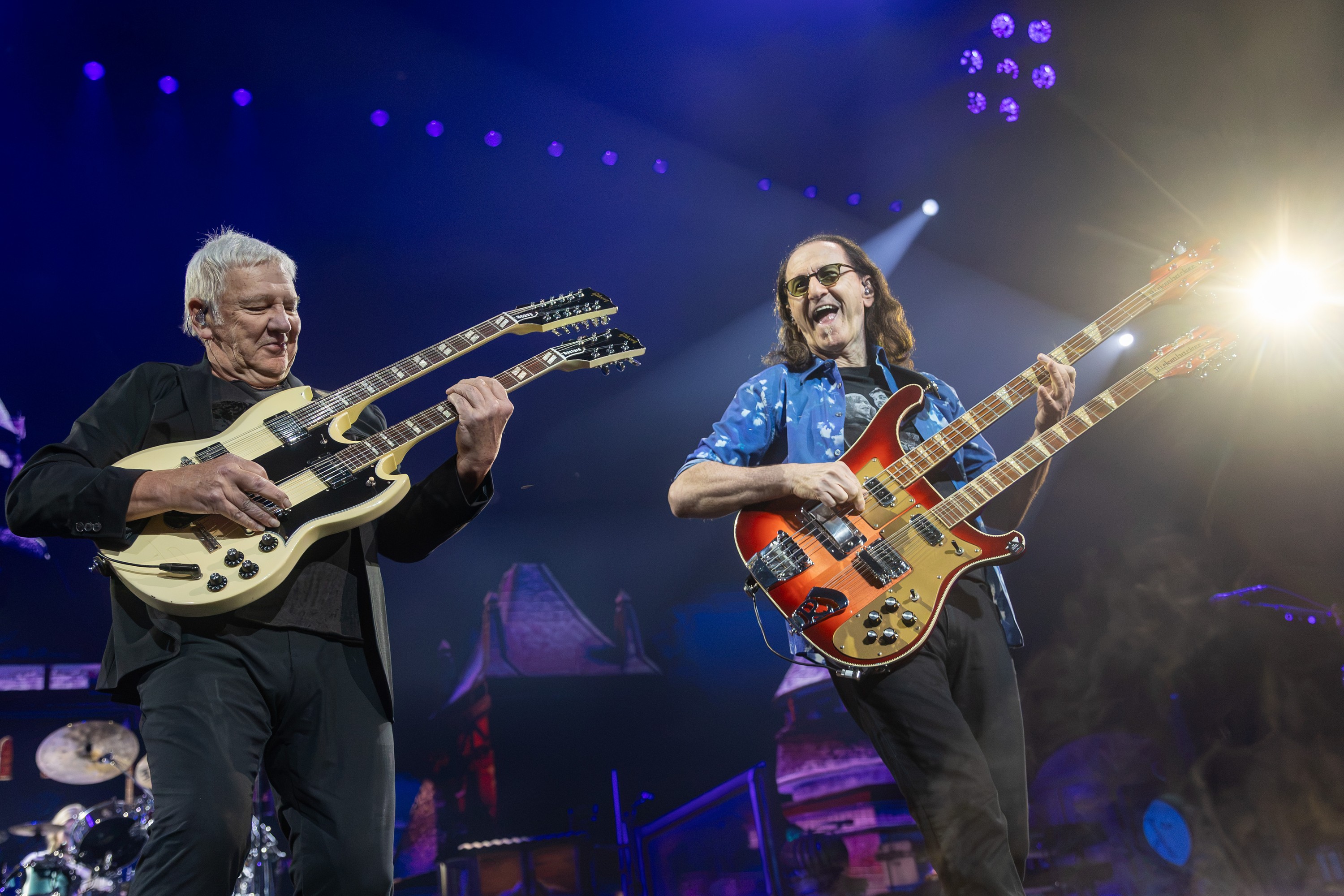 Alex Lifeson and Geddy Lee of Rush perform at the Bell Centre in Montreal