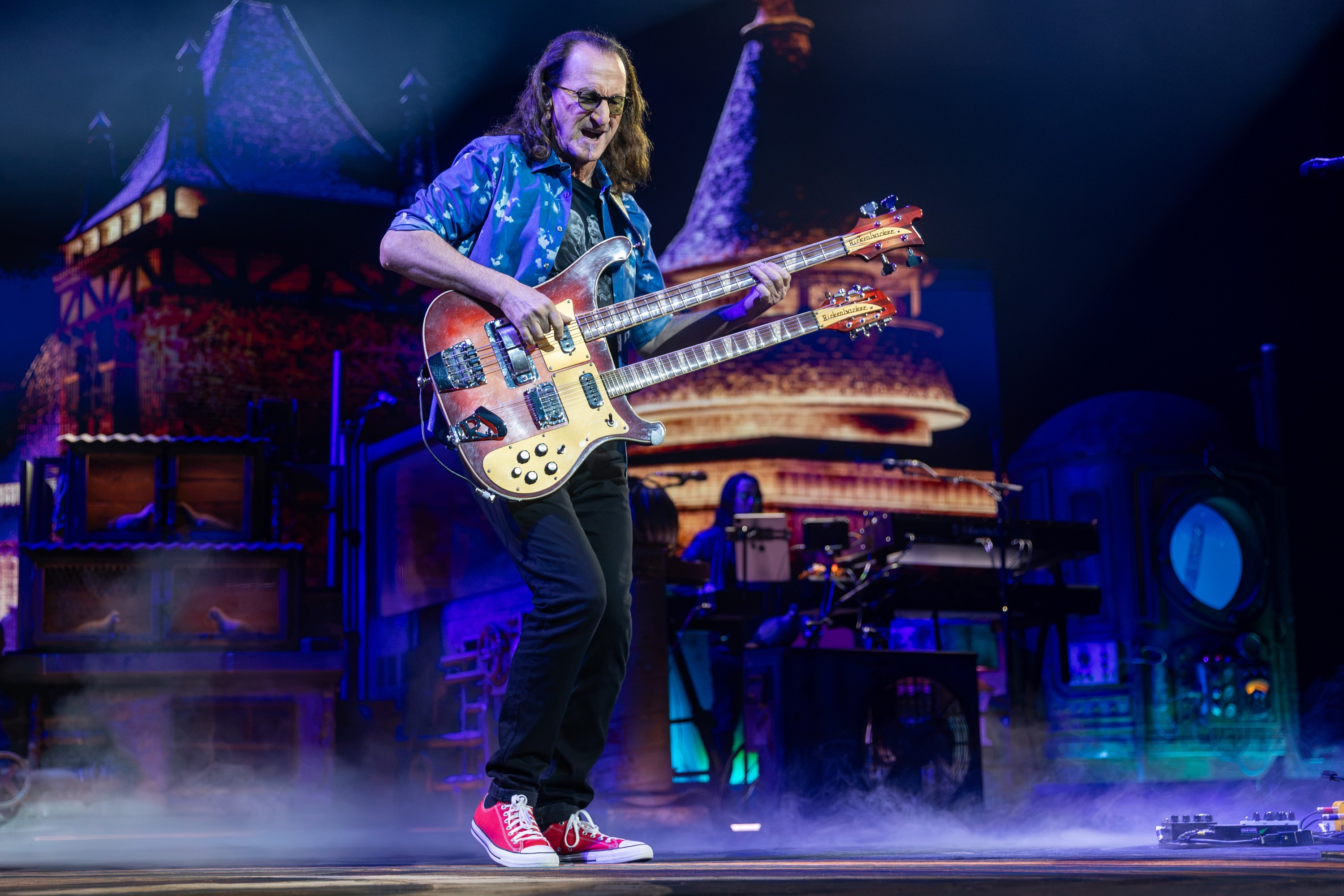 Geddy Lee of Rush performs at the Bell Centre in Montreal