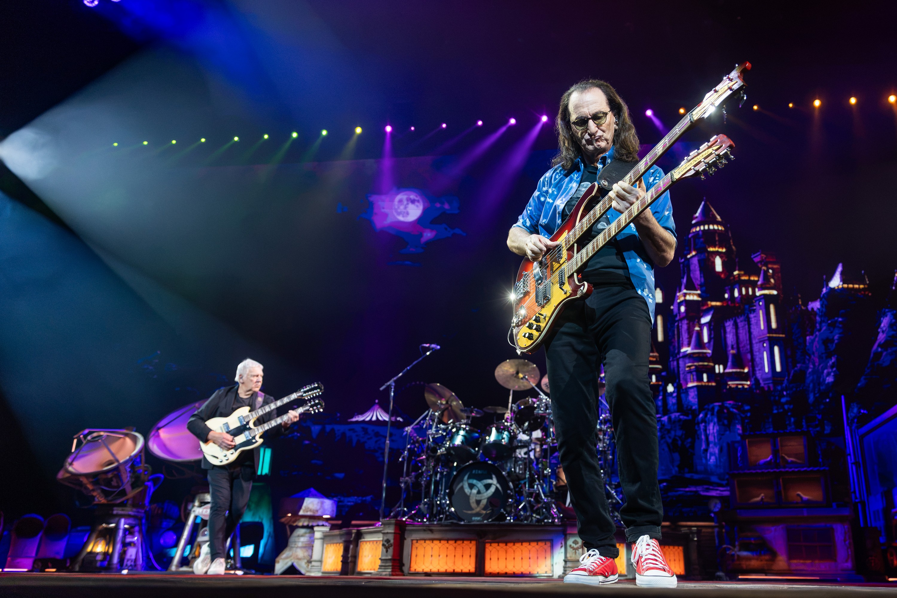 Alex Lifeson, left, and Geddy Lee of Rush perform at the Bell Centre in Montreal