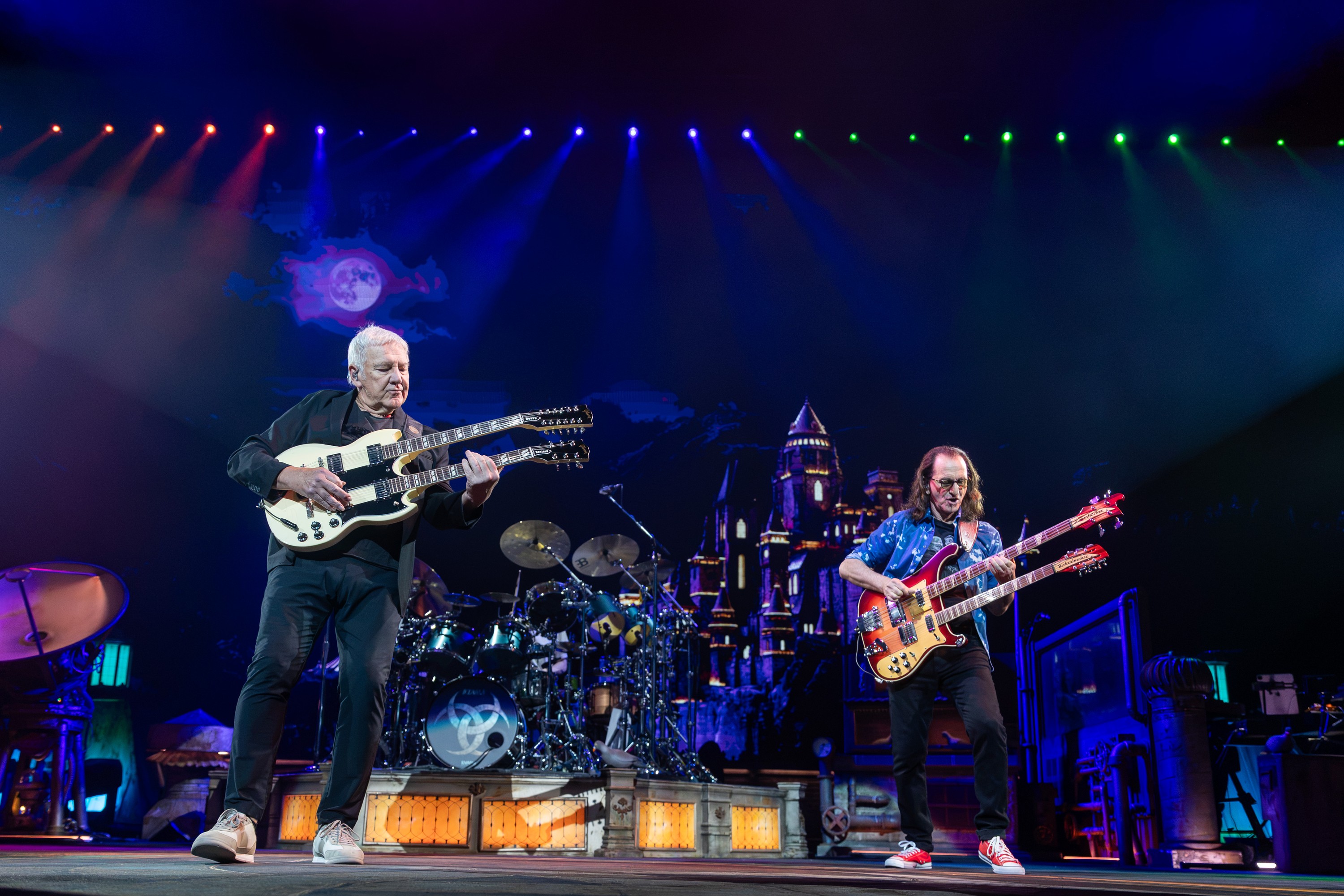 Alex Lifeson and Geddy Lee of Rush perform at the Bell Centre in Montreal