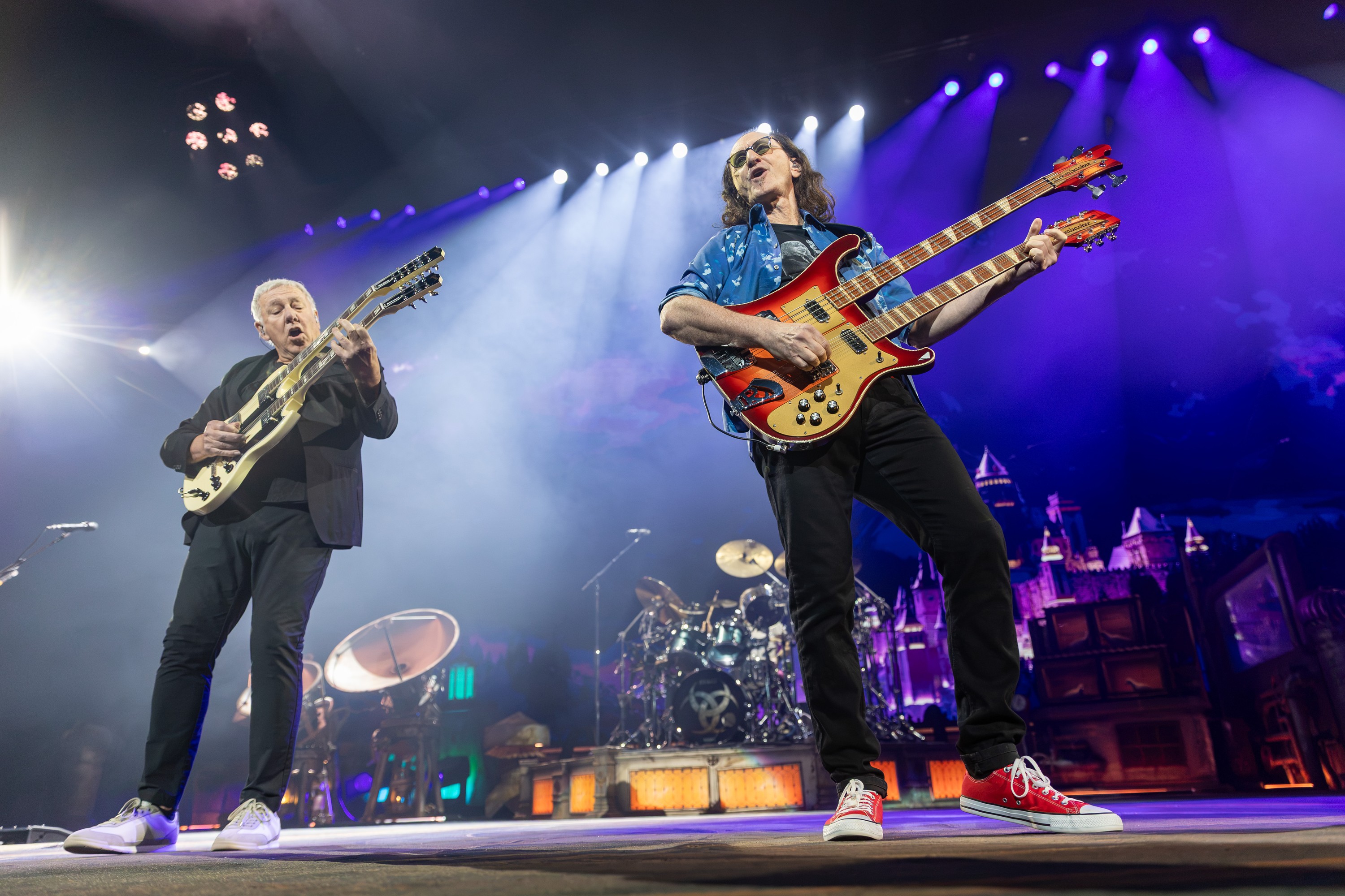 Alex Lifeson and Geddy Lee of Rush perform at the Bell Centre in Montreal