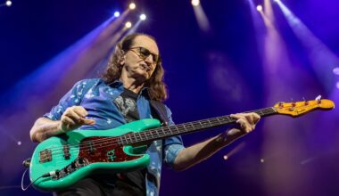 Geddy Lee of Rush performs at the Bell Centre in Montreal