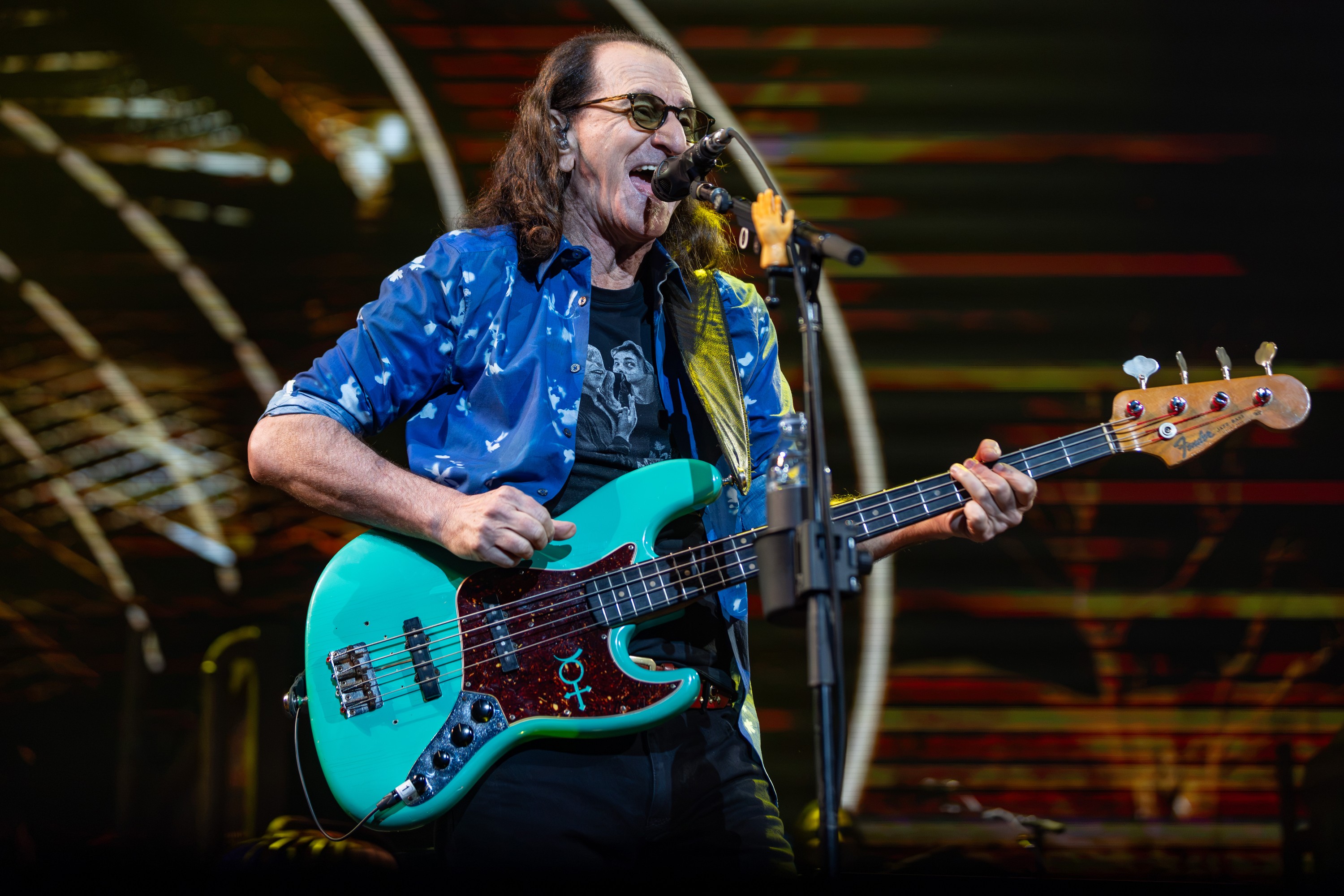 Geddy Lee of Rush performs at the Bell Centre in Montreal