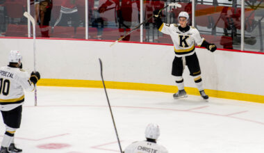 Kingston Frontenacs player celebrating a goal