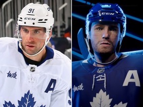 Maple Leafs centre John Tavares in real life and in NHL 27.