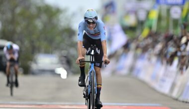 Belgian cyclist Seff Van Kerckhove on his bike during a time trial in Rwanda.