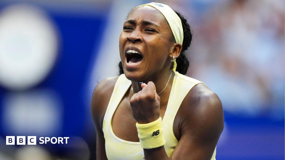 Coco Gauff celebrates winning her third-round match at the US Open