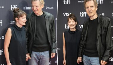 Liam Neeson, 74, holds hands with Stella Stocker on Toronto International Film Festival red carpet