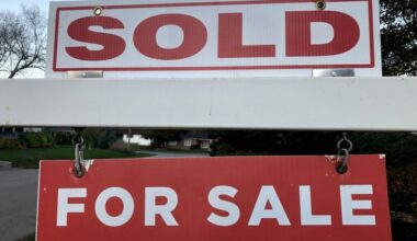 Real estate sale signage is shown on a street in Oakville, Ont., west of Toronto, on Thursday, Nov.7, 2024. THE CANADIAN PRESS/Richard Buchan