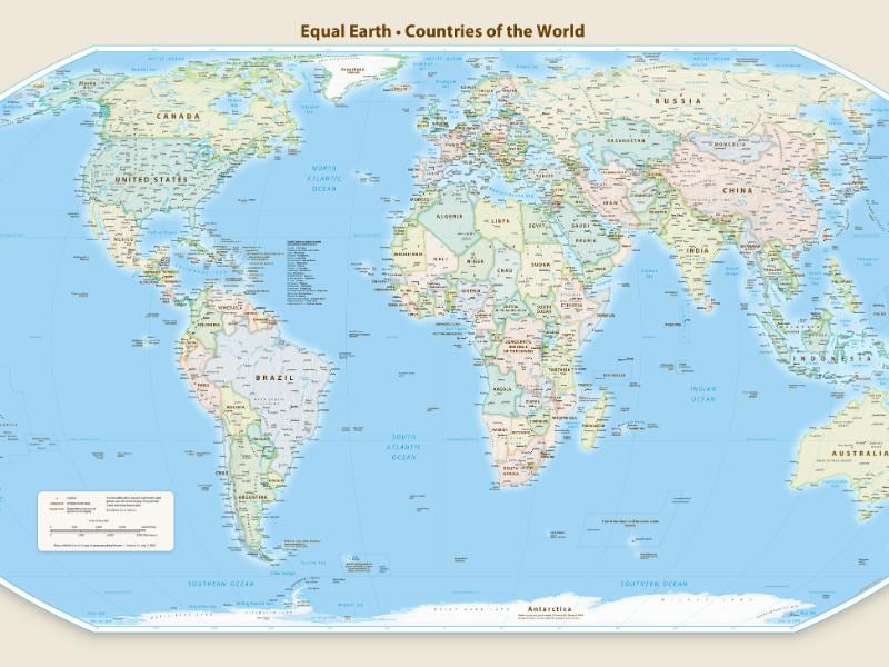 A map of the world with countries of the correct sizes.
