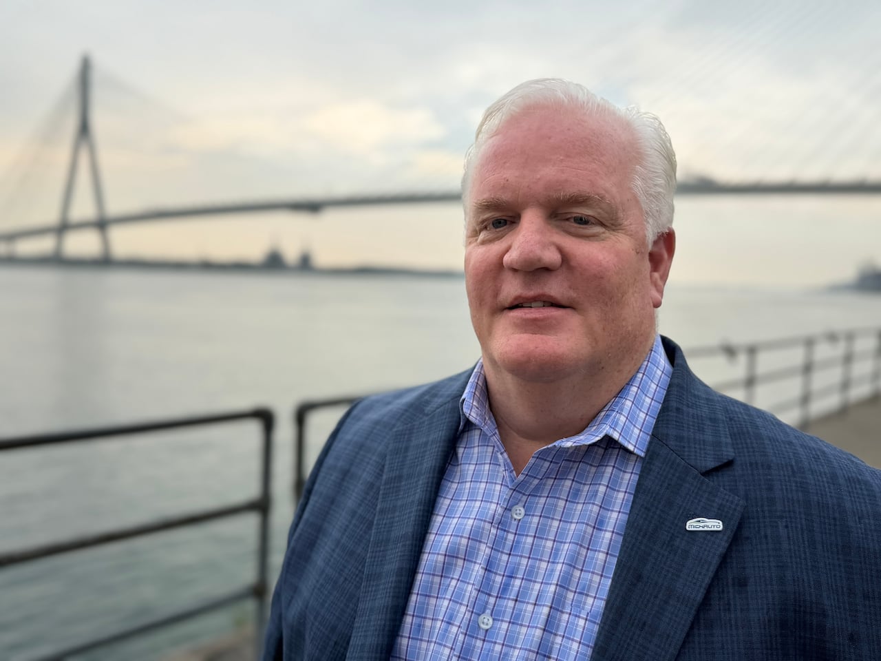 Glenn Stevens Jr., executive director of MichAuto at the Detroit Regional Chamber, on the Michigan side of the Gordie Howe Bridge.