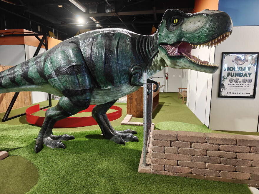 A large dinosaur display at Prehistoric Putt