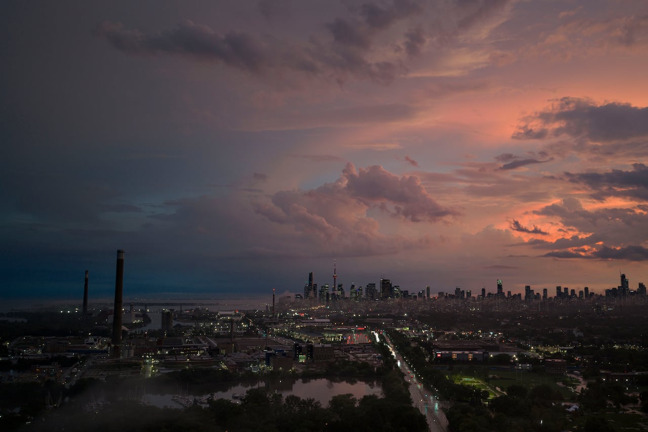 The sky clears as the sun sets over Toronto after a damaging storm swept Southern Ontario on Sept. 2, 2026.