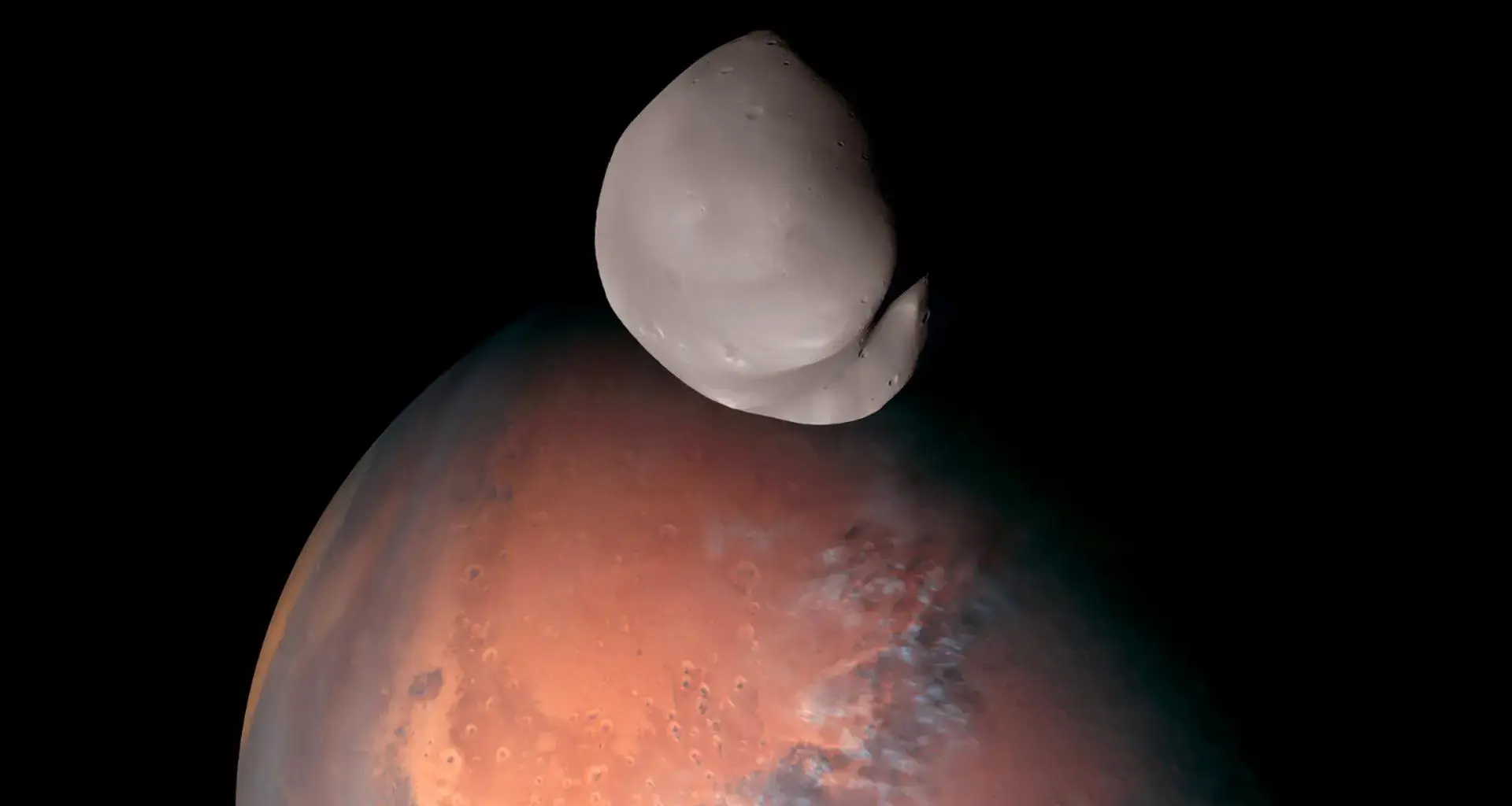 Mars's moon Deimos, observed by the United Arab Emirates' Hope probe.