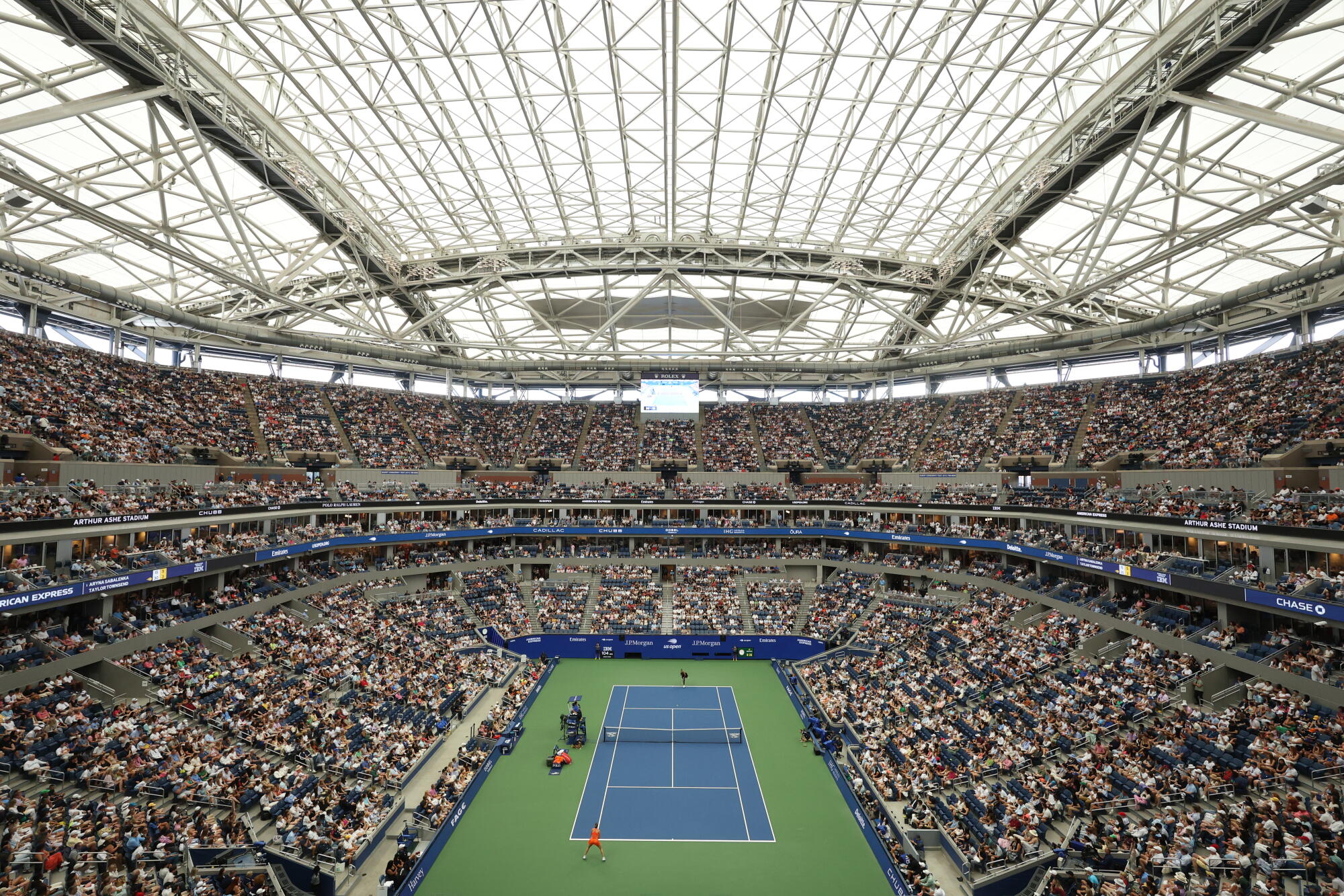 A general view of Arthur Ashe Stadium as Taylor Townsend serves against Aryna Sabalenka during the U.S. Open.