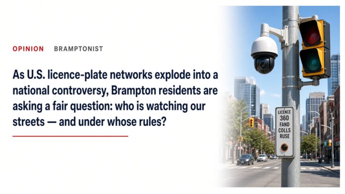 As U.S. licence-plate networks explode into a national controversy, Brampton residents are asking a fair question: who is watching our streets — and under whose rules?