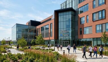 Students and physicians outside the modernized TMU School of Medicine Brampton campus at Bramalea Civic Centre