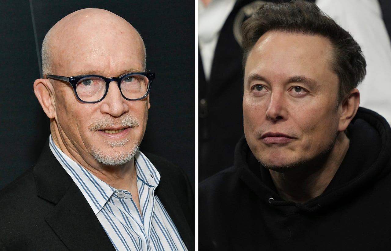 A composite image shows two men, one bald and wearing glasses, and the other in a dark sweatshirt.