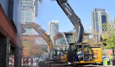 Surrey mayor first to tear into building, starting demolition for new 10,000-seat arena