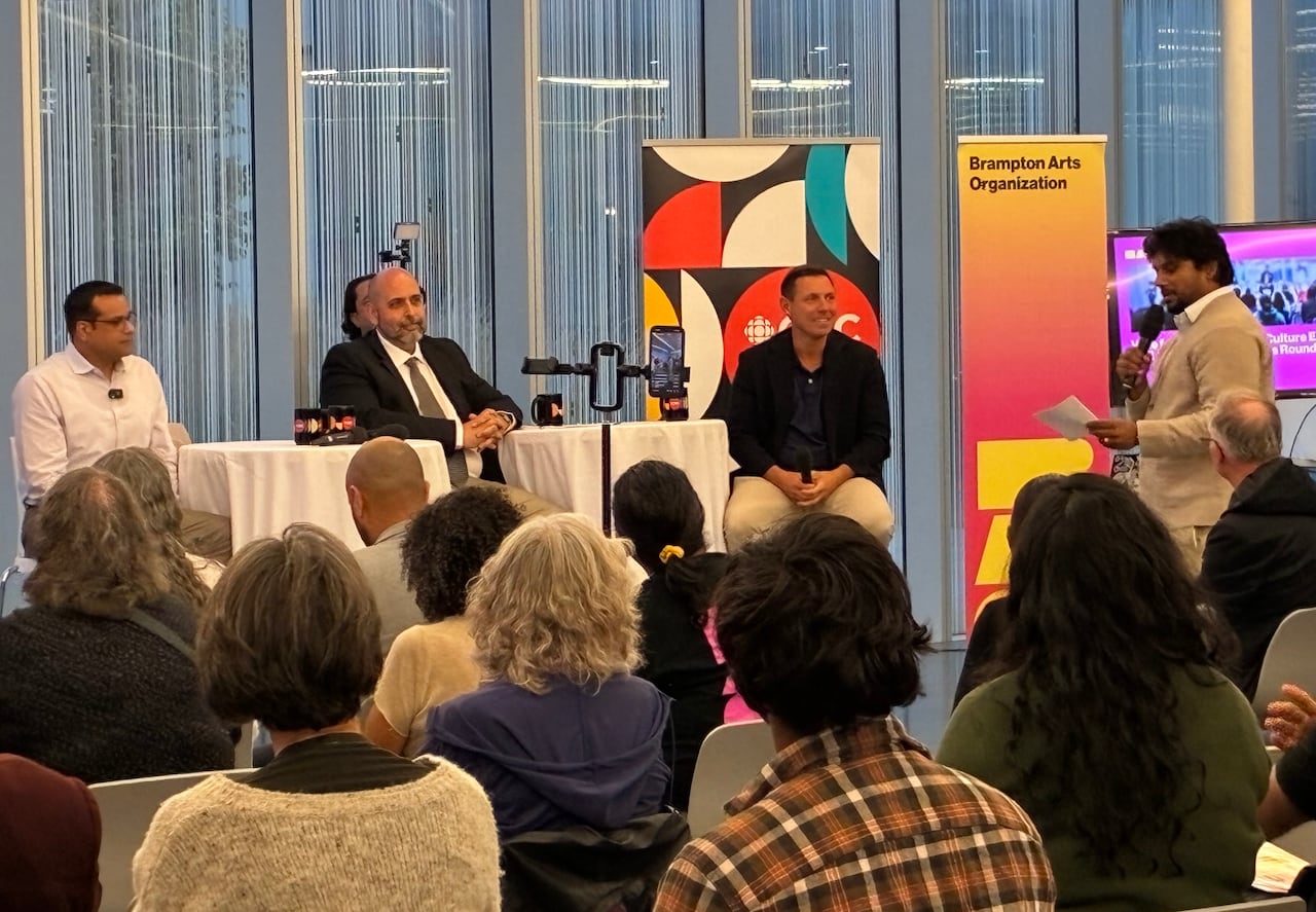 Brampton Board of Trade staff member Vijai Kumar Singh asks the Brampton mayoral candidates a question at the Get Out the Vote: An Arts and Culture Issues Forum at Springdale Library in Brampton on Tuesday.