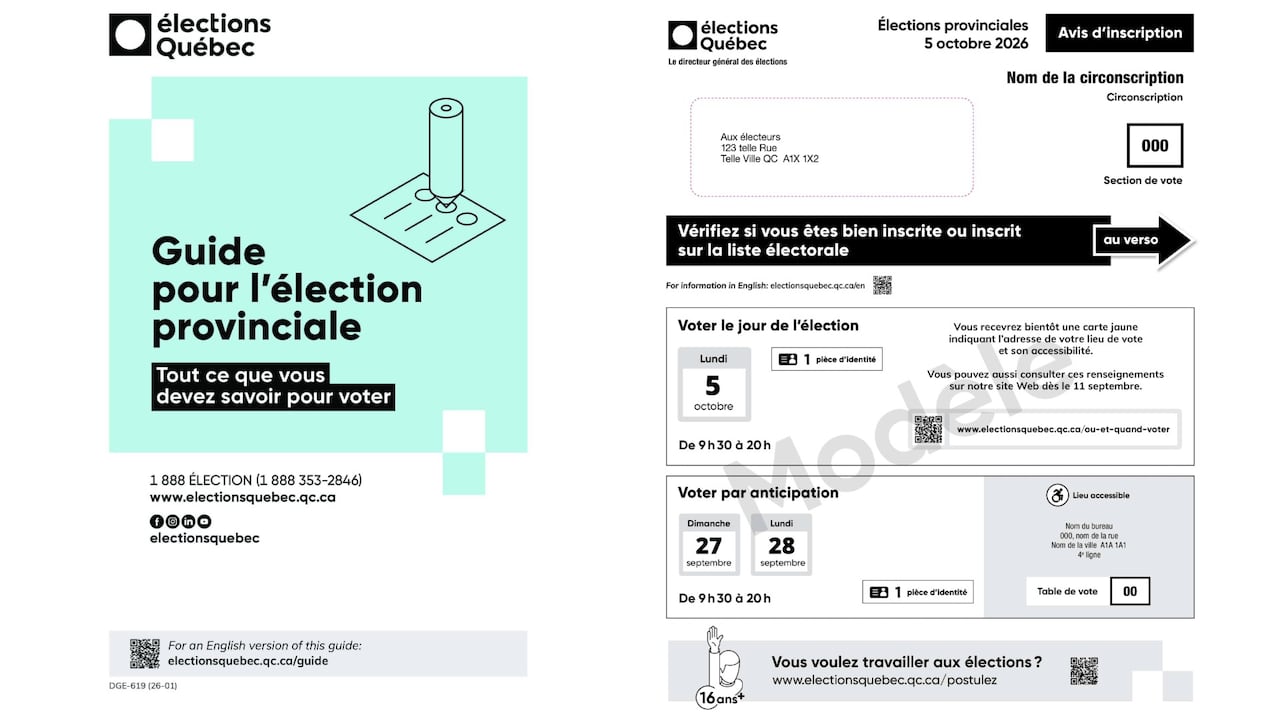 Samples of the French-language documentation that will be sent to electors by Élections Québec in the coming weeks.