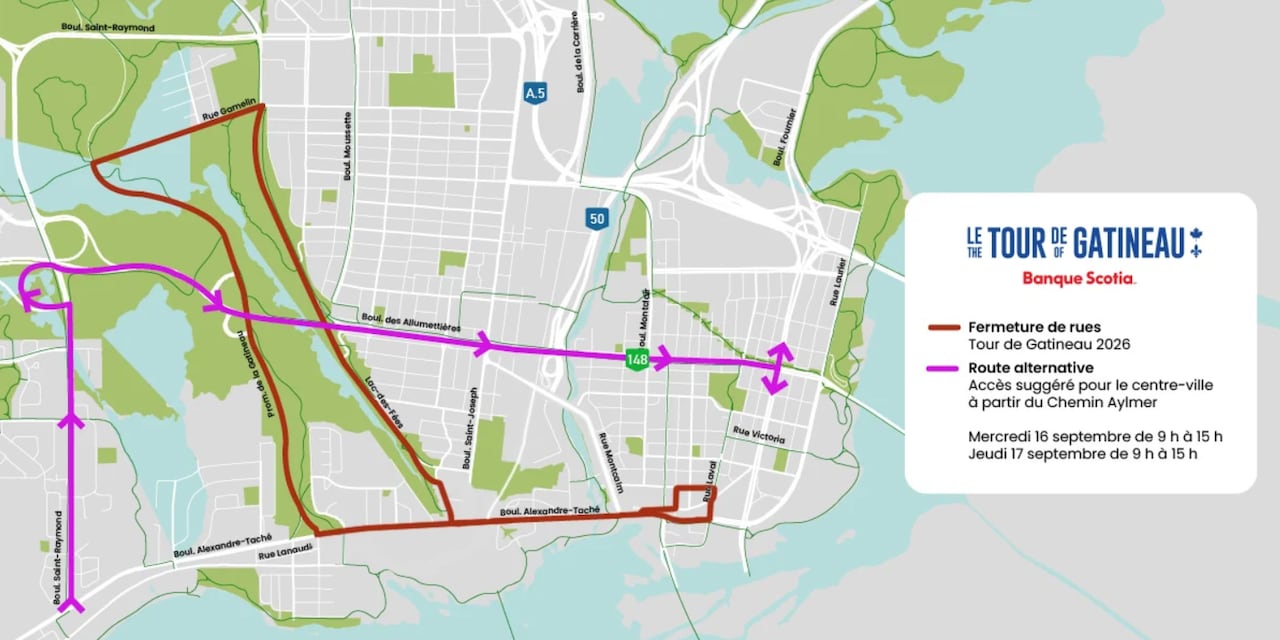 A map of road closures for a cycling race and suggested detours to the north.