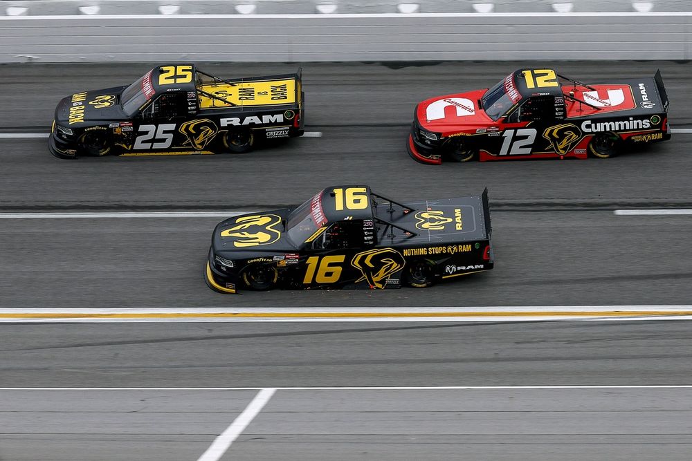Ty Dillon, driver of the #25 Kaulig RAM, Justin Haley, driver of the #16 Kaulig RAM, and Brenden Queen, driver of the #12 Kaulig RAM