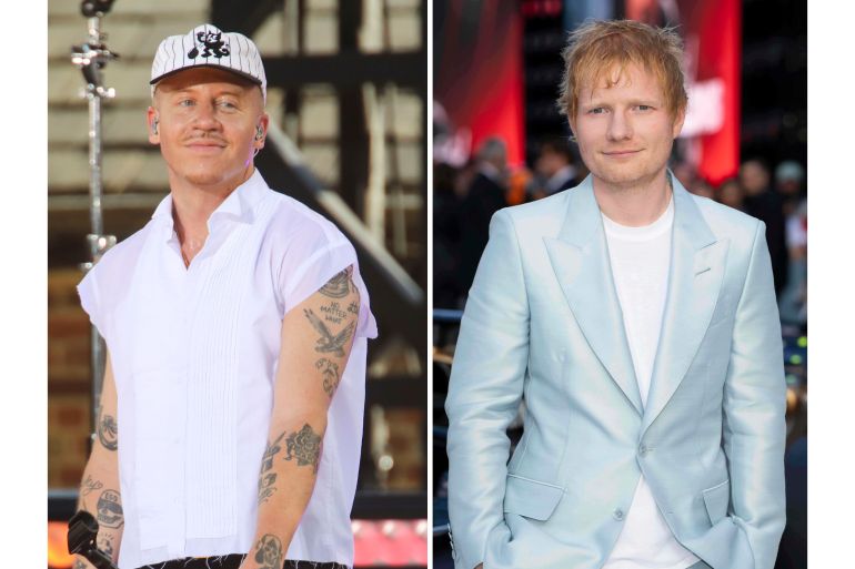 Recording artist Macklemore, left, and Ed Sheeran