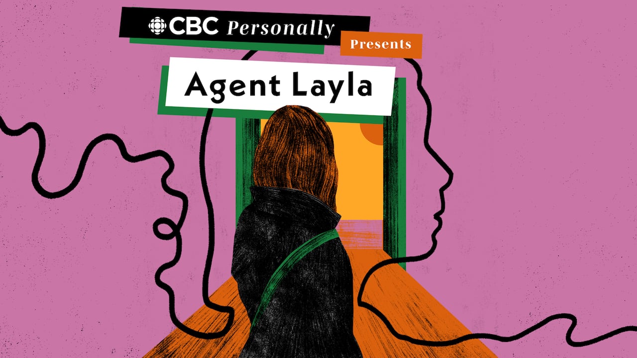 The artwork for CBC's Personally: Agent Layla. The artwork features a woman whose back is turned, she is dressed as a spy.