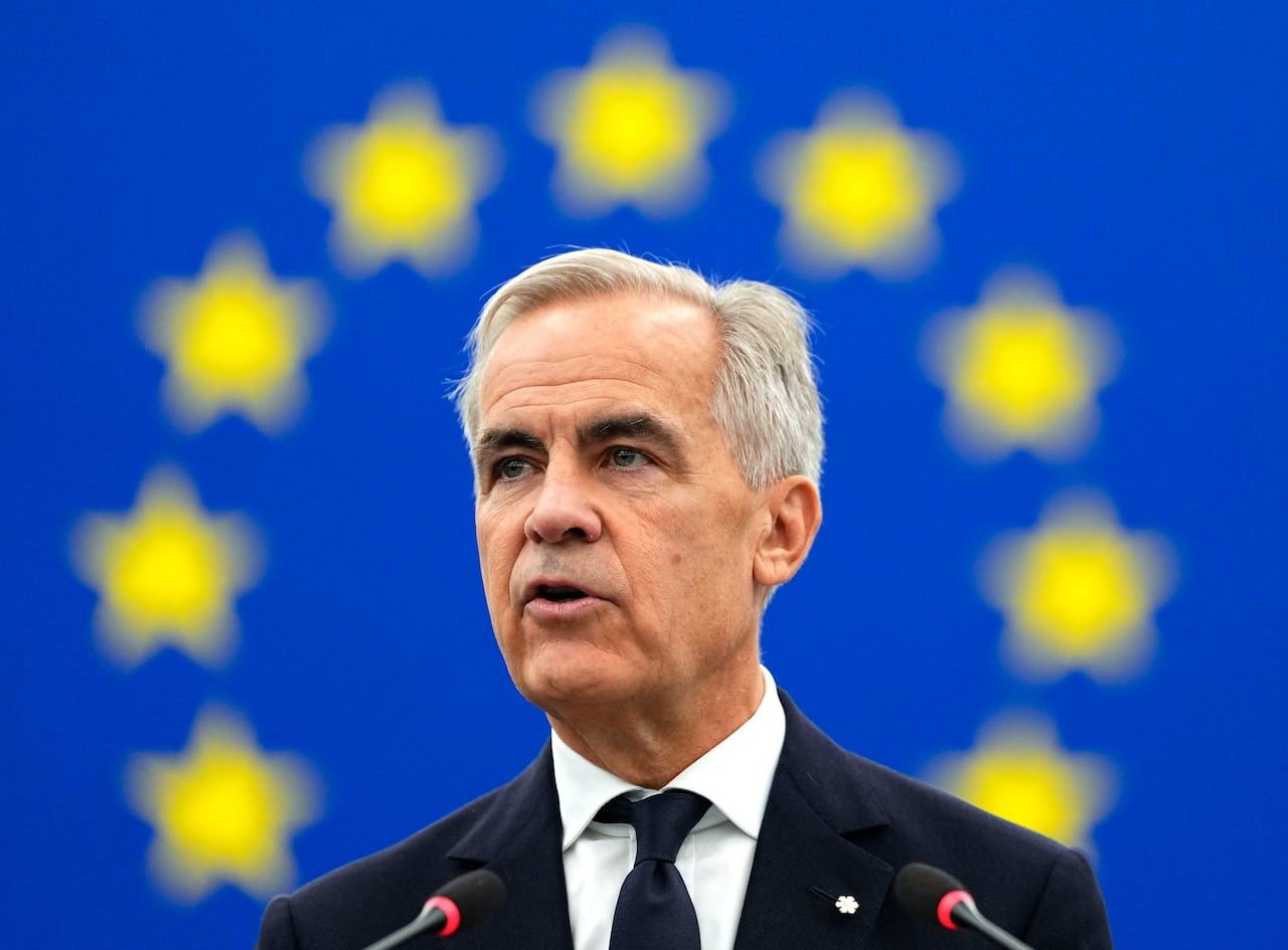 Prime Minister Mark Carney addresses the European Parliament in Strasbourg, France, on Thursday, Sept. 17, 2026