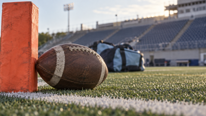 Illustration for Toronto Argonauts coverage: a football beside an orange sideline marker.