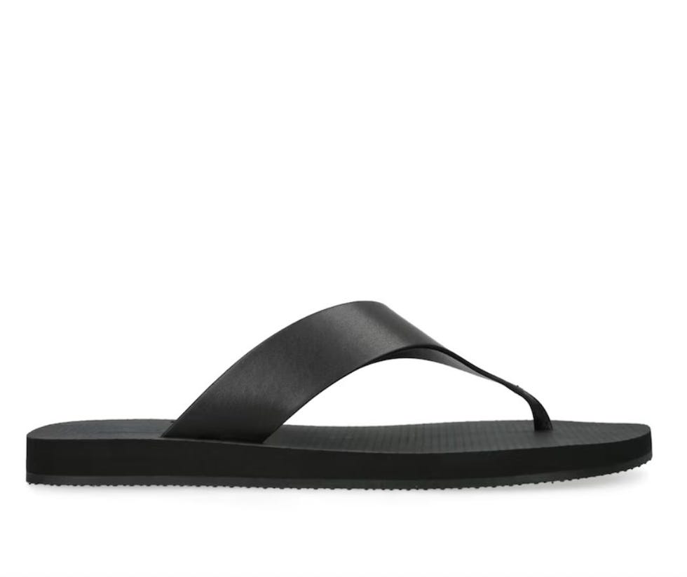 Dune leather flip flops